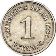 Germany 1 Pfennig (Wilhelm II Pattern) DEUTSCHES REICH 1886 1 PFENNIG coin reverse