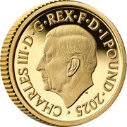 UK 1 Pound (Britannia Issue) CHARLES III D G REX F D 1 POUND 2025 MJ coin obverse UK 1 Pound (Britannia Issue) CHARLES III D G REX F D 1 POUND 2025 MJ coin obverse