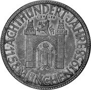 Germany 1 Thaler (Medallic Coinage. 800th Anniversary of the Founding of Munchen) X# M360 ACHTHUNDERT JAHRE 1158 MÜNCHEN 1958 coin obverse Germany 1 Thaler (Medallic Coinage. 800th Anniversary of the Founding of Munchen) X# M360 ACHTHUNDERT JAHRE 1158 MÜNCHEN 1958 coin obverse