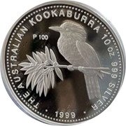Australia 10 Dollars (Australian Kookaburra. P100) THE AUSTRALIAN KOOKABURRA 10 OZ. 999 SILVER 1999 P100 coin reverse Australia 10 Dollars (Australian Kookaburra. P100) THE AUSTRALIAN KOOKABURRA 10 OZ. 999 SILVER 1999 P100 coin reverse