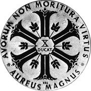 Germany 10 Ducat (Aureus Magnus Issues. 350th Anniversary Hudson in Manhattan) X# M68 X DUCAT AVORUM NON MORITURA VIRTUS AUREUS MAGNUS coin obverse Germany 10 Ducat (Aureus Magnus Issues. 350th Anniversary Hudson in Manhattan) X# M68 X DUCAT AVORUM NON MORITURA VIRTUS AUREUS MAGNUS coin obverse