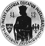 Germany 10 Ducat (Aureus Magnus Issues. 800th Anniversary Coronation of Henry II of Austria) X# M14 A D MCLVI AUSTRIA DUCATUS INSTAURATUS HEINRICH JOSOMIR GOTT 11 56 19 56 coin reverse