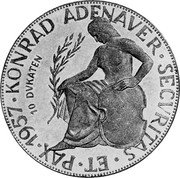 Germany 10 Ducat (Aureus Magnus Issues. Adenauer) X# M28 KONRAD ADENAVER SECVRITAS ET PAX 1957 10 DVKATEN coin obverse