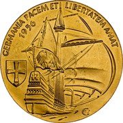 Germany 10 Ducat (Aureus Magnus Issues. Germania) X# M16 GERMANIA PACEMET LIBERTATEM AMAT 1956 coin reverse