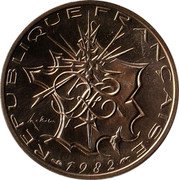 France 10 Francs (Piedfort) REPUBLIQUE FRANÇAISE MATHIEU 1982 coin obverse France 10 Francs (Piedfort) REPUBLIQUE FRANÇAISE MATHIEU 1982 coin obverse