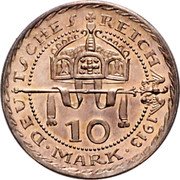 Germany 10 Mark (Louis III Pattern. Crown. Karl Goetz) DEUTSCHES REICH 1913 10 MARK coin reverse