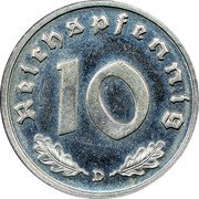 Germany 10 Pfennig (Pattern. Copper-Nickel Plated) KM# Pn395 10 REICHSPFENNIG coin reverse