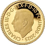 UK 10 Pounds (Britannia Issue) CHARLES III D G REX F D 10 POUNDS 2025 MJ coin obverse UK 10 Pounds (Britannia Issue) CHARLES III D G REX F D 10 POUNDS 2025 MJ coin obverse