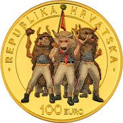Croatia 100 Euro Halubje Bell Ringers. Colored 2025  BU KM# 174 REPUBLIKA HRVATSKA 100 EURO coin obverse Croatia 100 Euro Halubje Bell Ringers. Colored 2025  BU KM# 174 REPUBLIKA HRVATSKA 100 EURO coin obverse
