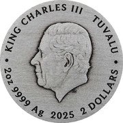 Tuvalu 2 Dollars (Fate. The Moirai) KING CHARLES III TUVALU JC 2OZ 9999 AG 2025 2 DOLLARS coin obverse Tuvalu 2 Dollars (Fate. The Moirai) KING CHARLES III TUVALU JC 2OZ 9999 AG 2025 2 DOLLARS coin obverse
