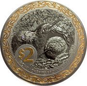 New Zealand 2 Dollars (Nesting Rowi) $2 ROWI I ÅŒKÄ€RITO BROWN KIWI APTERYXROWI coin reverse New Zealand 2 Dollars (Nesting Rowi) $2 ROWI I ÅŒKÄ€RITO BROWN KIWI APTERYXROWI coin reverse