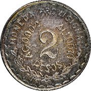 Mexico 2 Pesos (Provisional Government. Closed Lapels) MONEDA PROVISIONAL AG 0.902 AU 0.010 2 PESOS coin reverse Mexico 2 Pesos (Provisional Government. Closed Lapels) MONEDA PROVISIONAL AG 0.902 AU 0.010 2 PESOS coin reverse