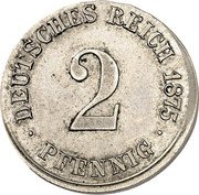 Germany 2 Pfennigs (Wilhelm I Pattern) DEUTSCHES REICH 1875 2 PFENNIG coin reverse