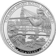 UK 2 Pounds (The Battles of Lexington & Concord) THE SHOT HEARD ROUND THE WORLD MG 250 YEARS coin reverse UK 2 Pounds (The Battles of Lexington & Concord) THE SHOT HEARD ROUND THE WORLD MG 250 YEARS coin reverse