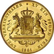 Germany 2 Vereinsthaler (Maximilian II Pattern) ZWEI VEREINSTHALER XV EIN PFUND FEIN 1861 coin reverse