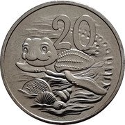 Australia 20 Cents (Cute Leatherback Hatchling Turtle) 20 coin reverse Australia 20 Cents (Cute Leatherback Hatchling Turtle) 20 coin reverse