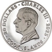 Cook Islands 20 Dollars (Pompeii) 20 DOLLARS CHARLES III 2025 DT COOK DOLLARS coin obverse Cook Islands 20 Dollars (Pompeii) 20 DOLLARS CHARLES III 2025 DT COOK DOLLARS coin obverse