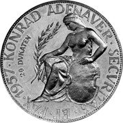 Germany 20 Ducat (Aureus Magnus Issues. Adenauer) X# M29 KONRAD ADENAVER SECVRITAS ET PAX 1957 20 DVKATEN coin obverse