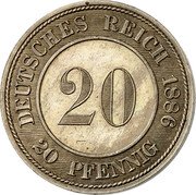 Germany 20 Pfennig (Wilhelm I Pattern. Stars) DEUTSCHES REICH 1886 20 20 PFENNIG coin reverse