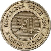 Germany 20 Pfennig (Wilhelm I Pattern. Stripes) DEUTSCHES REICH 1886 20 ZWANZIG PFENNIG coin reverse