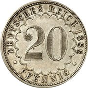 Germany 20 Pfennig (Wilhelm I Pattern. Swirly Lines) DEUTSCHES REICH 1886 20 PFENNIG coin reverse