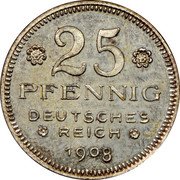 Germany 25 Pfennig (Karl Goetz Issues) X# 4c 25 PFENNIG DEUTSCHES REICH 1908 coin reverse