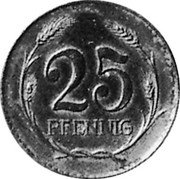 Germany 25 Pfennig (Karl Goetz Issues. Pattern) X# 10 25 PFENNIG coin reverse