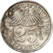Germany 25 Pfennig (Wilhelm II Pattern) KM# Pn129 DEUTSCHES REICH 1908 25 PFENNIG coin obverse