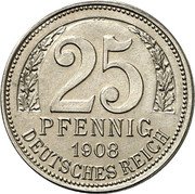 Germany 25 Pfennig (Wilhelm II Pattern) KM# Pn115 25 PFENNIG 1908 DEUTSCHES REICH coin reverse