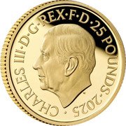 UK 25 Pounds (Britannia Issue) CHARLES III D G REX F D 25 POUNDS 2025 MJ coin obverse UK 25 Pounds (Britannia Issue) CHARLES III D G REX F D 25 POUNDS 2025 MJ coin obverse