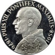 Germany 3 Ducat (Argenteus Issues. Pope Pius XII) X# M39 PIUS XII.PONTIFEX MAXIMUS 1876 1958 coin reverse Germany 3 Ducat (Argenteus Issues. Pope Pius XII) X# M39 PIUS XII.PONTIFEX MAXIMUS 1876 1958 coin reverse