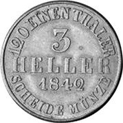 Germany 3 Heller (Pattern) KM# Pn41 3 HELLER 1842 120 EINEN THALER SCHEIDE MÜNZE coin reverse