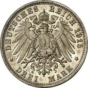 Germany 3 Mark (Ernst August Wedding and Accession) KM# Pn56 DEUTSCHES REICH 1915 DREI MARK 1915 A coin reverse
