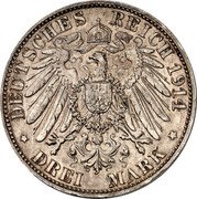Germany 3 Mark (Frederick II and Duchess Marie Silver Wedding. Pattern) DEUTSCHES REICH 1914 DREI MARK coin reverse