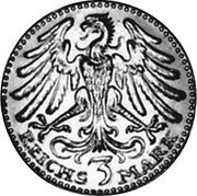 Germany 3 Mark (Karl Goetz Issues. Bavarian Shield) X# 59 REICHS 3 MARK coin reverse