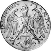 Germany 3 Mark (Karl Goetz Issues. Germania) X# 41 REICHS MARK 3 coin reverse