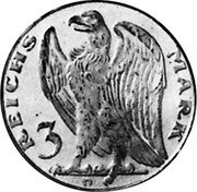 Germany 3 Mark (Karl Goetz Issues. Germania) X# 38 3 REICHS MARK coin reverse