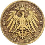 Germany 3 Mark (Louis III Golden Wedding Anniversary. Pattern) DEUTSCHES REICH 1918 DREI MARK coin reverse