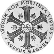 Germany 30 Ducat (Aureus Magnus Issues. 350th Anniversary Hudson in Manhattan) X# M70 XXX DUCAT AVORUM NON MORITURA VIRTUS AUREUS MAGNUS 980 coin obverse Germany 30 Ducat (Aureus Magnus Issues. 350th Anniversary Hudson in Manhattan) X# M70 XXX DUCAT AVORUM NON MORITURA VIRTUS AUREUS MAGNUS 980 coin obverse