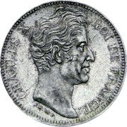 France 40 Francs (Pattern uniface by Barre) CHARLES X ROI DE FRANCE BARRE.F. coin obverse France 40 Francs (Pattern uniface by Barre) CHARLES X ROI DE FRANCE BARRE.F. coin obverse
