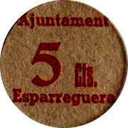 Spain 5 Centimos (Esparreguera Province Barcelona) AJUNTAMENT ESPARREGUERA 5 CTS. coin obverse Spain 5 Centimos (Esparreguera Province Barcelona) AJUNTAMENT ESPARREGUERA 5 CTS. coin obverse