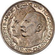 Germany 5 Mark (Frederick II Silver Wedding. Imperial Eagle. Pattern) FRIEDRICH II - MARIE HERZOG UND HERZOGIN VON ANHALT 1889 - 1914 coin obverse