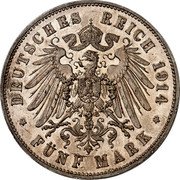Germany 5 Mark (Frederick II Silver Wedding. Imperial Eagle. Pattern) DEUTSCHES REICH 1914 FÜNF MARK coin reverse