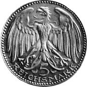 Germany 5 Mark (Karl Goetz Issues. Germania) X# 81 DEUTSCHES REICH 1926 coin obverse