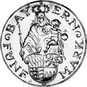 Germany 5 Mark (Karl Goetz Issues. Madonna and Child) X# 79a BAY ERN FÜNF MARK coin reverse