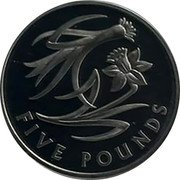 UK 5 Pounds (Leek and Daffodil) FIVE POUNDS coin reverse UK 5 Pounds (Leek and Daffodil) FIVE POUNDS coin reverse