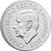 UK 5 Pounds (Music Legends. John Lennon. Gilded) CHARLES III D G REX F D 5 POUNDS 2025 MJ coin obverse UK 5 Pounds (Music Legends. John Lennon. Gilded) CHARLES III D G REX F D 5 POUNDS 2025 MJ coin obverse