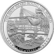 UK 5 Pounds (The Battles of Lexington & Concord) THE SHOT HEARD ROUND THE WORLD MG 250 YEARS coin reverse UK 5 Pounds (The Battles of Lexington & Concord) THE SHOT HEARD ROUND THE WORLD MG 250 YEARS coin reverse