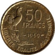France 50 Francs (Georges Guiraud Control Test Coin) ESSAI 50 FRANCS 1950 LIBERTE EGALITE FRATERNITE coin reverse France 50 Francs (Georges Guiraud Control Test Coin) ESSAI 50 FRANCS 1950 LIBERTE EGALITE FRATERNITE coin reverse