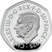 UK 50 Pence End of World War II 2025  Proof CHARLES III D G REX F D 50 PENCE 2025 MJ coin obverse UK 50 Pence End of World War II 2025  Proof CHARLES III D G REX F D 50 PENCE 2025 MJ coin obverse